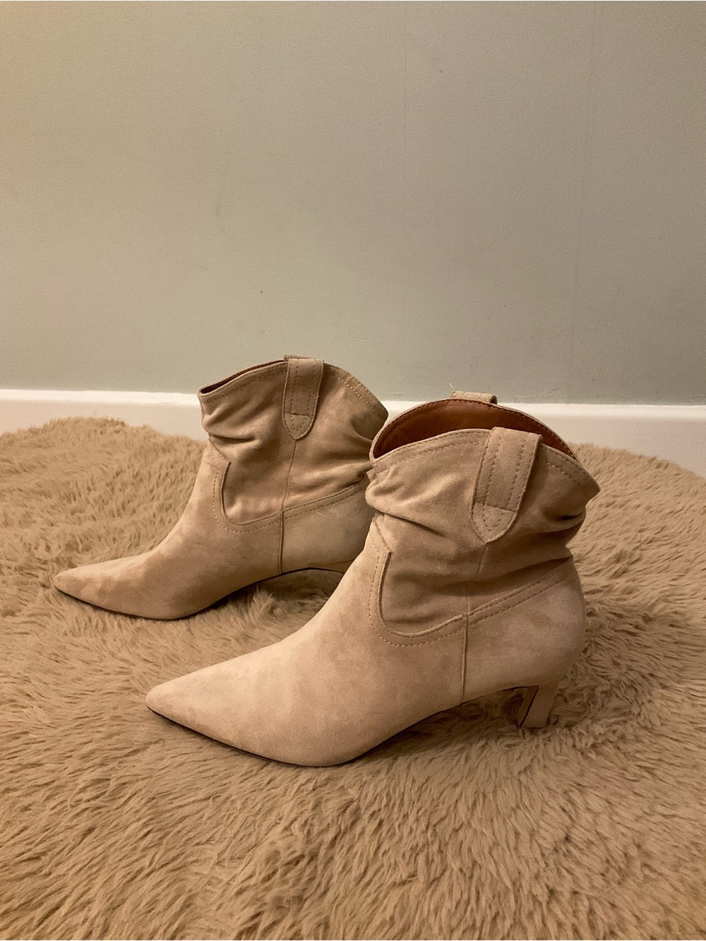 Women's Pointed Toe Slouch Booties in Beige
